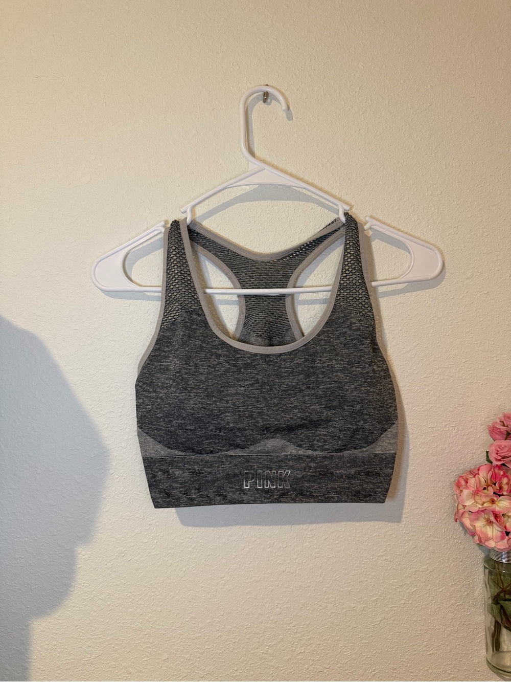 PINK Victoria's Secret Charcoal Gray Seamless Racerback Sports Bra